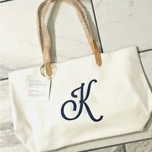 Thirty One Gifts 31 Modern Tote NIP, White Basketweave , Navy K